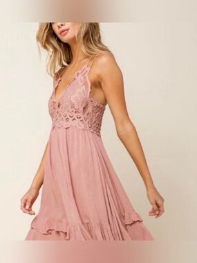 Free People - Adella Slip Spaghetti Strap Crochet Lace Boho Mini Dress Size XS